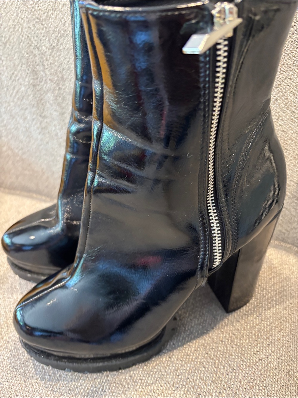 Charlotte Russe Black Patent Platform Ankle Boots with Side Zip